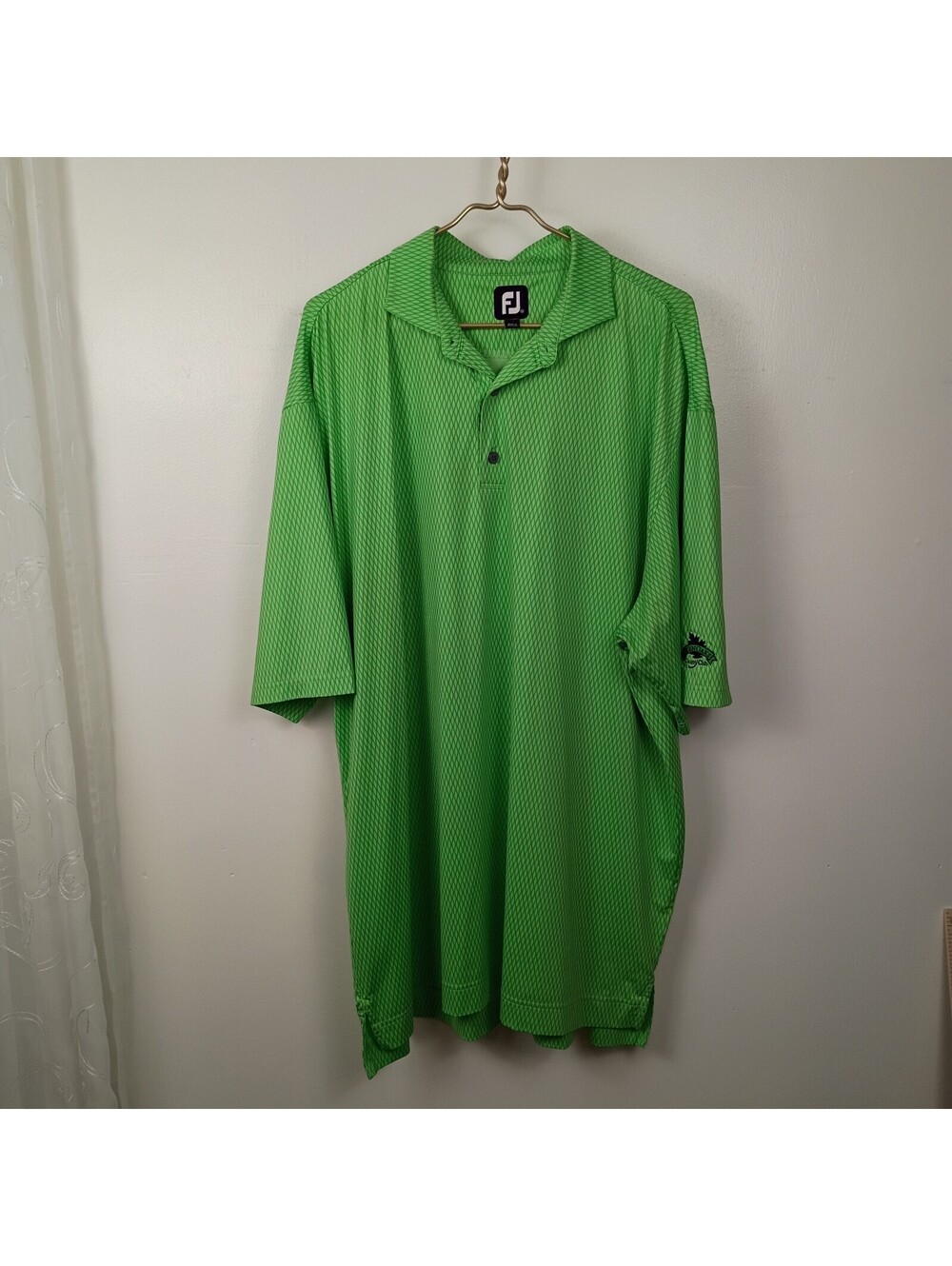 FootJoy Shirt Mens XXL Green Geometric Print Performance Golf Polo Club Logo